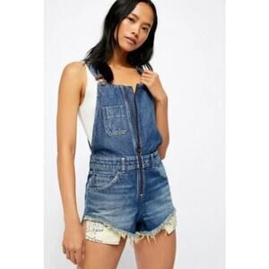 Free People Sunkissed Denim Short Overalls Zipper Front Women's 10 Shortalls